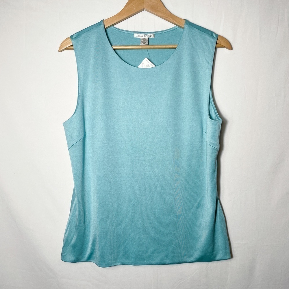 NWT Casual Corner aqua blue lined tank top sz. XL | cotton/ silk blend